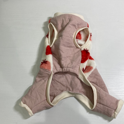 ☆犬服 ツートンロンパース フリースイチゴ柄&キルティング星ステッチ