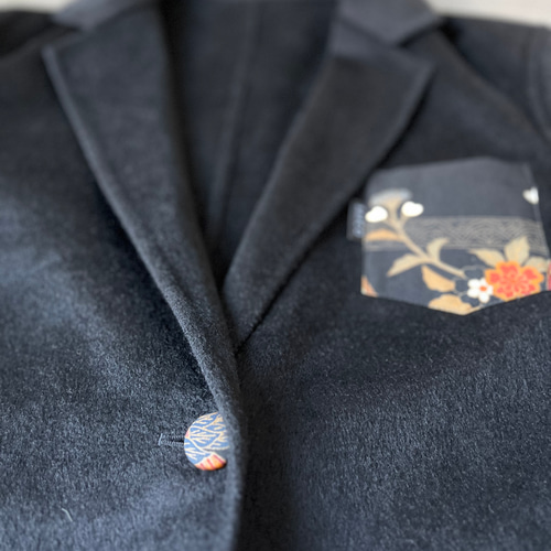 黒留袖パッチワークコート テーラーカラー黒留袖パッチワークコート