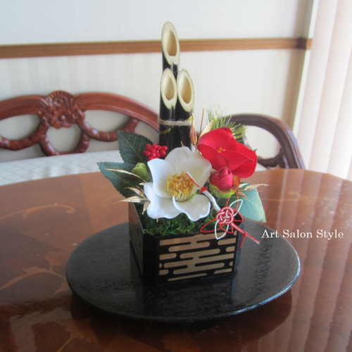 お正月ハンドメイド2026】お正月飾り 紅白椿の門松アレンジ しめ縄