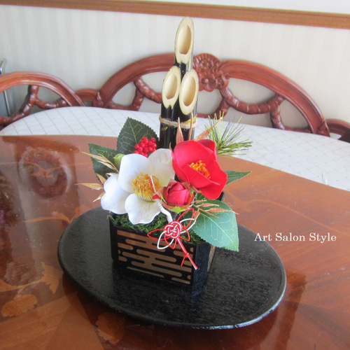 お正月ハンドメイド2026】お正月飾り 紅白椿の門松アレンジ しめ縄