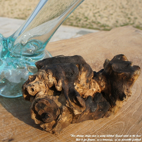 吹きガラスと天然木のオブジェV25 一輪挿し 花瓶 フラワーポット