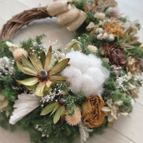 コットンフラワーのナチュラルXmasリース リース flower32n 通販