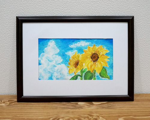 オイルパステル 原画「ひまわり」 夏 アート ハンドメイド