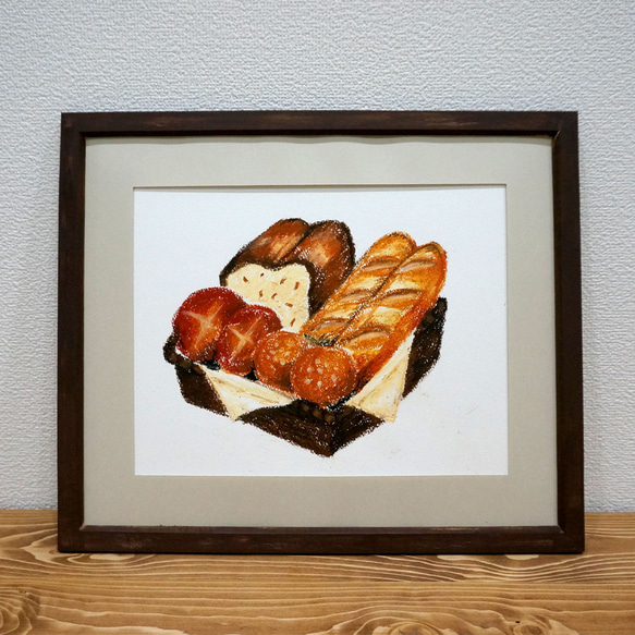 専用オーダー　オイルパステル原画 オイルパステル 原画「やきたてパン」 アート ハンドメイド 手描き