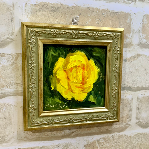 バラ油彩画 油彩画 Yellow Rose In Full Bloom 絵画 Sachi Yoshimoto Art
