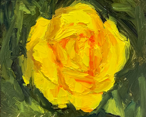黄色の油彩画 油彩画 Yellow Rose In Full Bloom 絵画 Sachi Yoshimoto Art