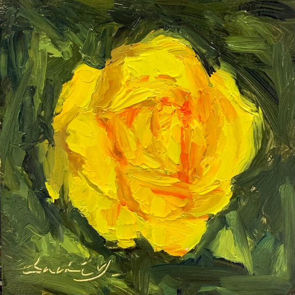 油絵 油彩 油彩画 絵 絵画 【黄色薔薇】 油彩画 Yellow Rose In Full Bloom 絵画 Sachi Yoshimoto Art