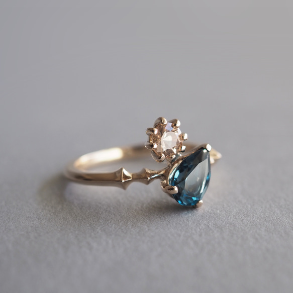 Natural stone k10リング（London Blue Topaz＆Champagne Garnet） 1枚目の画像