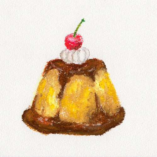 オイルパステル 原画「喫茶店のプリン」 アート ハンドメイド