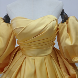 黃色禮服婚禮裸上衣可拆式袖子華麗背面絲帶新娘/婚禮/招待會 第3張的照片