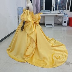 黃色禮服婚禮裸上衣可拆式袖子華麗背面絲帶新娘/婚禮/招待會 第8張的照片