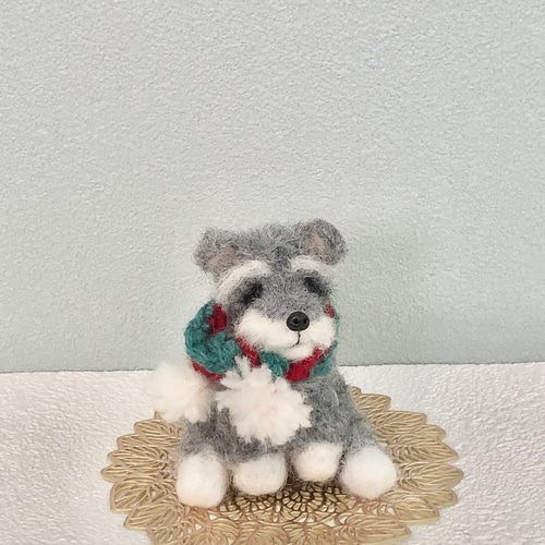 羊毛フェルト 犬 ミニチュアシュナウザー 置物 羊毛フェルト