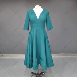 カラードレス シンプル  袖付き Vネック ウェディングドレス ワンピース 741 6枚目の画像