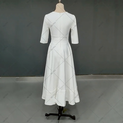 カラードレス シンプル  袖付き Vネック ウェディングドレス ワンピース 741 3枚目の画像