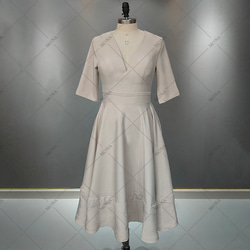 カラードレス シンプル  袖付き Vネック ウェディングドレス ワンピース 741 5枚目の画像