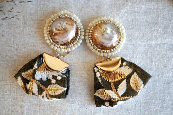 インド刺繍リボンタッセル♪ classica┊︎choco】揺れない 揺れる ビーズ刺繍 インド刺繍 リボン