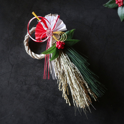 2026】お正月飾り 紅白扇鶴と千両 ❁ 小さめ しめ縄飾り 年末年始 冬