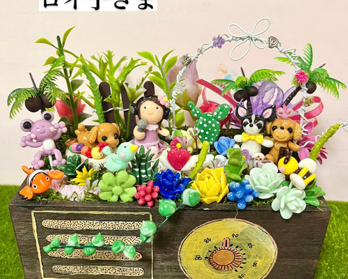 多肉植物寄せ植え〜樹脂粘土レジン(粘土細工)ガーデンピック