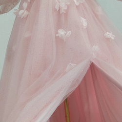美品！ピンク 憧れのドレス ソフトチュール ベアトップ 小花 オフショルダー 花嫁/披露宴 4枚目の画像