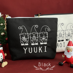 【ポーチ】【名入れ】 刺繍 クリスマス 白 黒 サンタクロース プレゼント ギフト 名前 オーダーメイドsanta01 5枚目の画像