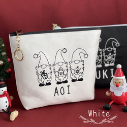 【ポーチ】【名入れ】 刺繍 クリスマス 白 黒 サンタクロース プレゼント ギフト 名前 オーダーメイドsanta01 4枚目の画像