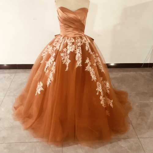 エレガント カラードレス テラコッタ 上質オーガンジー プ 上品レース  