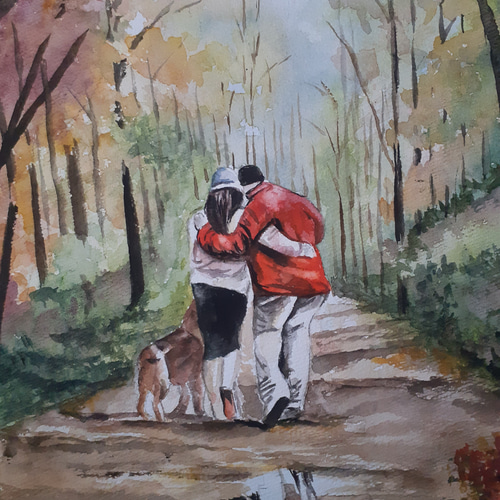 水彩画 雨上がりの散歩 絵画 makochin 通販 16783946｜Creema