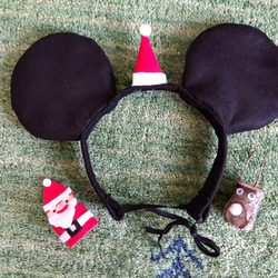 ベビーから使える　サンタ帽子付きマウスイヤーヘアバンド 1枚目の画像