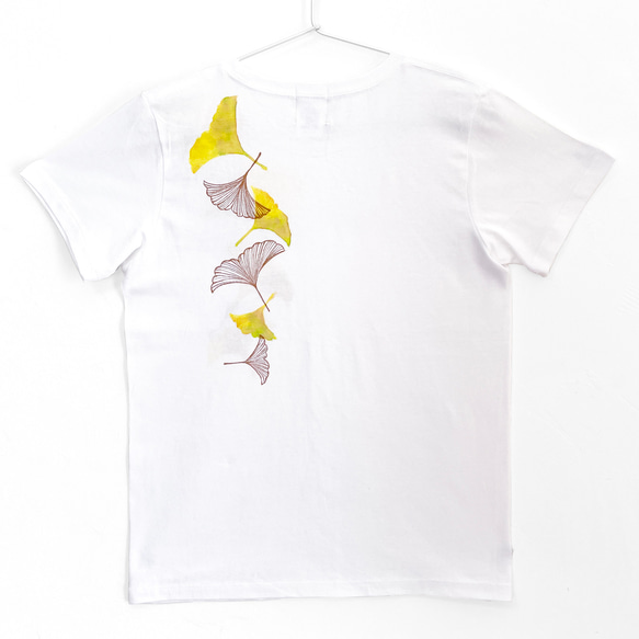 手描きイチョウ柄Tシャツ  手描きで描いた銀杏柄模様のTシャツ 14枚目の画像