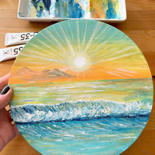 円形キャンバスアート, Sunset, 海の絵, 海のアート,原画,海の 円形キャンバスアート, Sunset, 海の絵, 海のアート,原画,海の