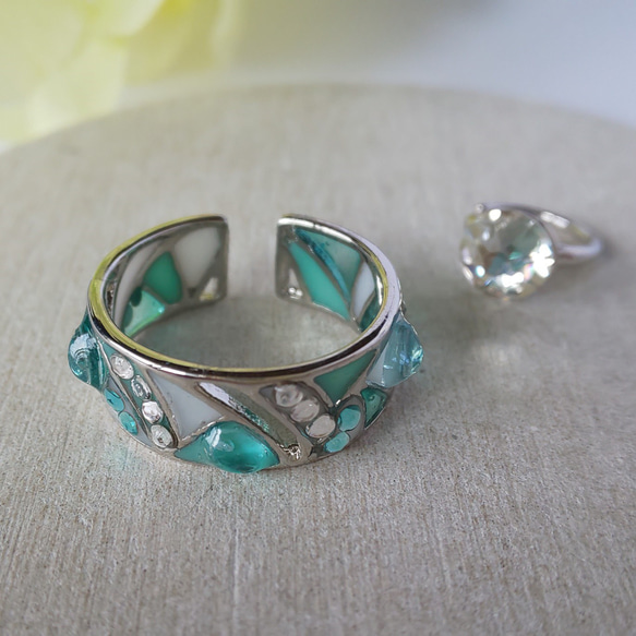 【受注制作】【２Way】 Water ripples（アパタイト）イヤーカフorリング＆クリスタルイヤーカフ（片耳用） 11枚目の画像