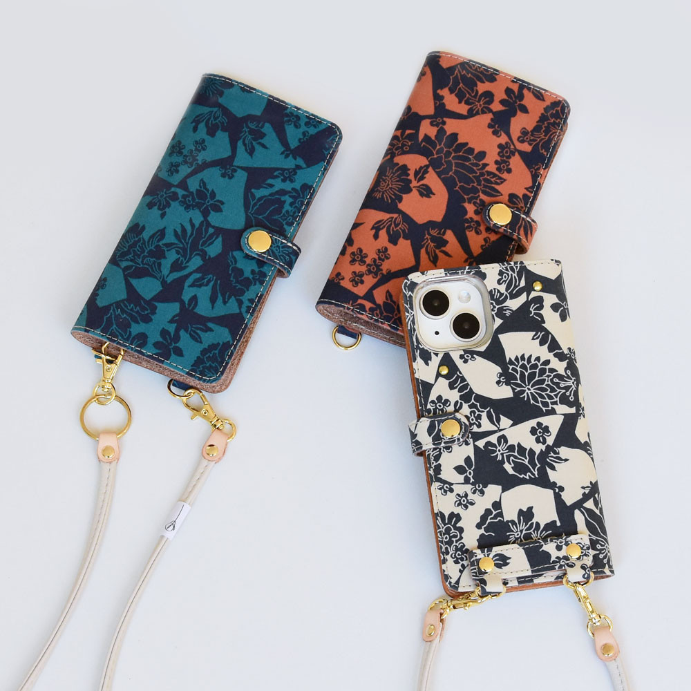 LIBERTY FABRIC使用♪ 縦吊り 全機種対応 スマホケース 手帳型 縦向き 「エンシェント」 名入れ 刻印