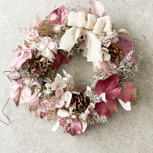 クリスマスリース/シャンパンピンク/ドアリース/壁掛け/大人かわいい