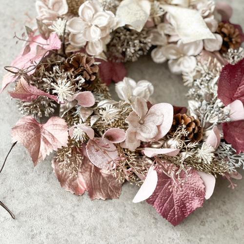 クリスマスリース/シャンパンピンク/ドアリース/壁掛け/大人かわいい