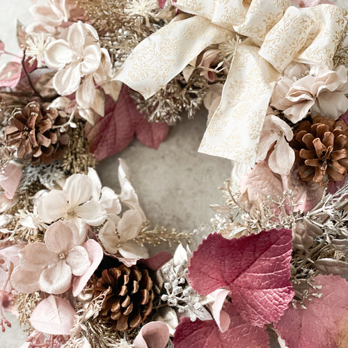 クリスマスリース/シャンパンピンク/ドアリース/壁掛け/大人かわいい