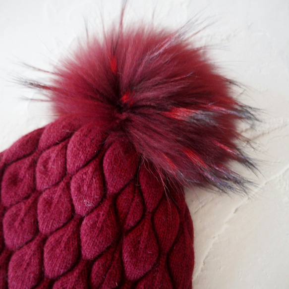 【滑らかな編み目とシンプルなデザイン】ブラウジングニット帽・カシミア・リーフ 15枚目の画像