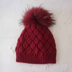 【滑らかな編み目とシンプルなデザイン】ブラウジングニット帽・カシミア・リーフ 13枚目の画像