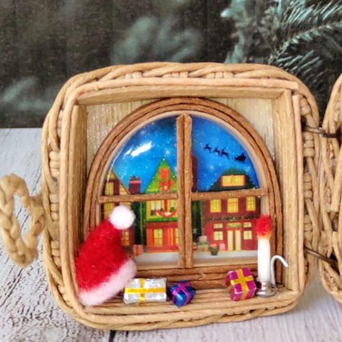 クリスマス ミニチュア クラフトバンドのバスケット LEDライト付き