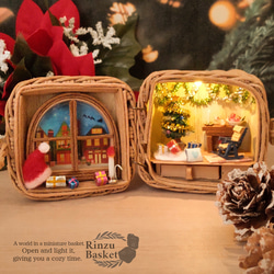 クリスマス ミニチュア クラフトバンドのバスケット LEDライト付き