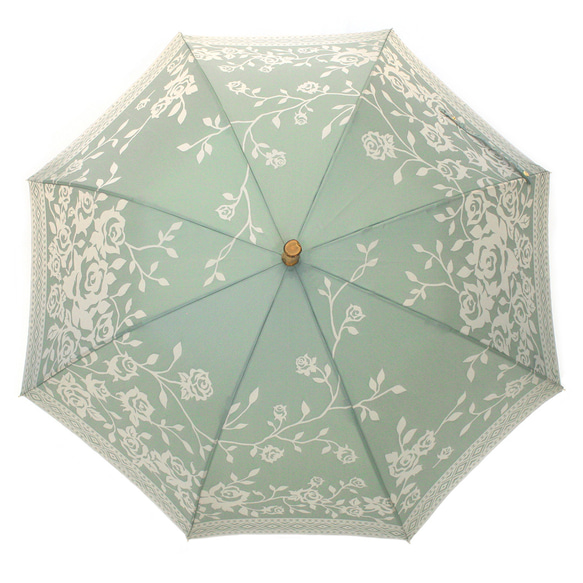 【晴雨兼用ジャンプ傘】kirie バラ 　セイジグリーン 2枚目の画像