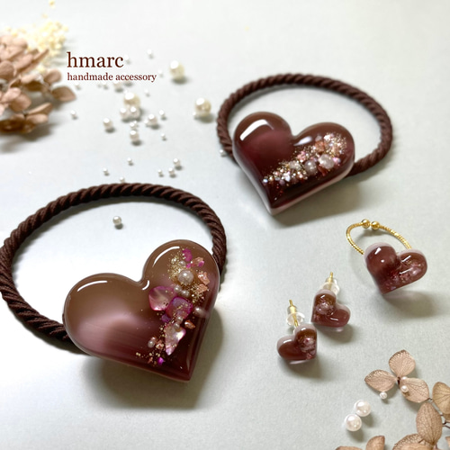 SALE シェルの輝き 大人 ハート レジンヘアゴム SALE シェルの