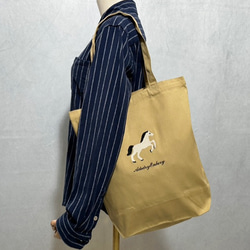 秋冬新作】【選べる6色展開】馬の刺繍キャンバスコットントートバッグ