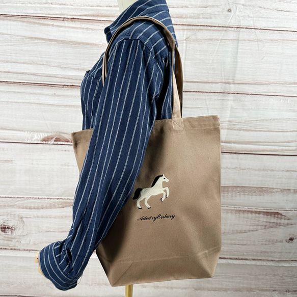 【送料無料】馬の刺繍キャンバスコットントートバッグ 8枚目の画像