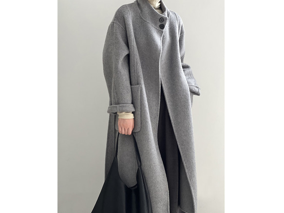 気品スタンドカラーリバーシブルウールコートレディース秋冬新作高級感