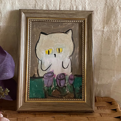絵画 。原画☆【美しい花畑にきれいな花を植えたかわいいシャム猫】 絵画 。原画☆【美しい花畑にきれいな花を植えたかわいいシャム猫】
