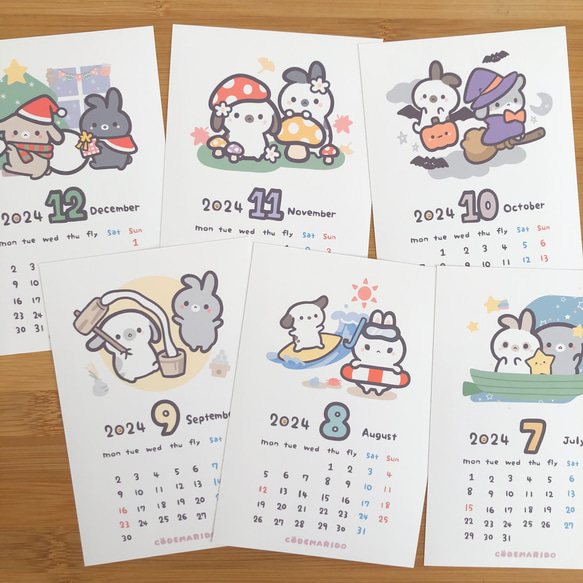 2024 うさぎ　カレンダー　　Rabbit calendar ポストカード　ウサギ 3枚目の画像