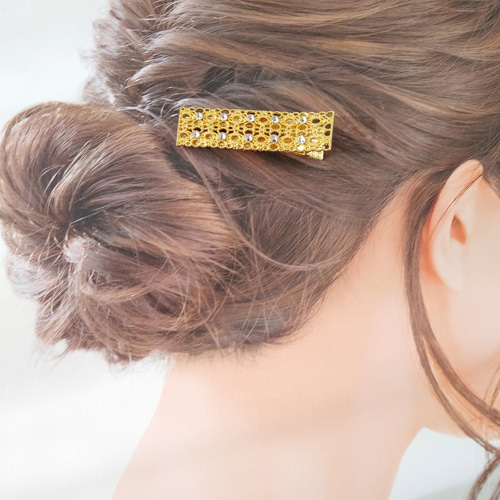 Key of Life☆クリスタル☆透かしレースのヘアクリップ☆（ゴールド 