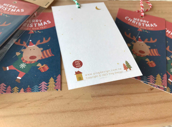 【聖誕節小卡】 小紅鼻聖誕麋鹿  禮物小卡(一組4入) 小卡片 禮物吊卡 吊牌 聖誕卡 第3張的照片