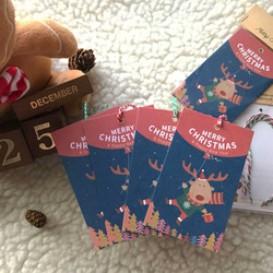 【クリスマスカード】赤鼻のクリスマスヘラジカ ギフトカード（4枚セット） スモールカード ギフトタグ クリスマスカード 1枚目の画像