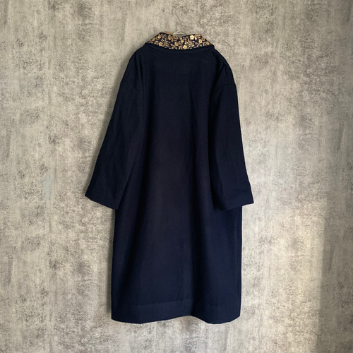 訳ありの逸品 インド刺繍リボンのつけ襟コート Removable collar